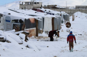 Refugee camp in winter